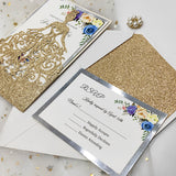 Rose Gold Glittery Laser Cut Wedding Invite with Floral Insert CILA028