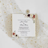 Rose Gold Glittery Laser Cut Wedding Invite with Floral Insert and Ribbon and CILA008