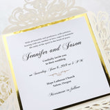 Ivory Shimmer Laser Cut Wedding Invitation with Champagne Gold Glitter CILA059