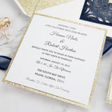 Navy Blue Champagne Glitter Laser Cut Wedding Invitation Cards CILA061