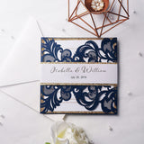 Navy Blue Laser Cut Invite with Rose Gold Glittery Invitations CILA056