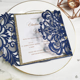 Navy Blue Laser Cut Invite with Rose Gold Glittery Invitations CILA056