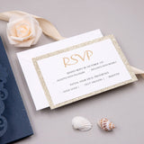 Navy Blue Shimmer Laser Cut Wedding Invitation With Champagne Gold Glitter CILA063