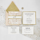 Romantic Blush Shimmer Laser Cut Wedding Invite with Rose Gold Glitter and Glittery Envelope CILA011