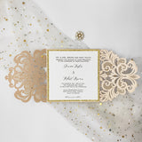 Romantic Blush Shimmer Laser Cut Wedding Invite with Rose Gold Glitter and Glittery Envelope CILA011