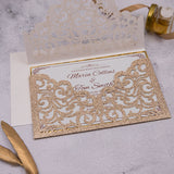 Rose Gold Glittery Laser Cut Wedding Invite with Floral Insert and Crystal CILA021