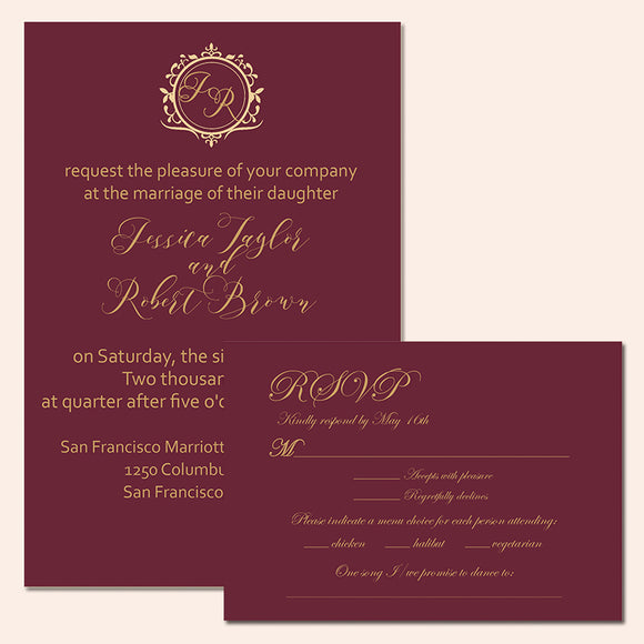 Simple Classic Burgundy Wedding Invite CIA005 