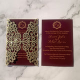 Champagne Gold Glittery Laser Cut Wedding Invite with Classic Burgundy Insert CILA009