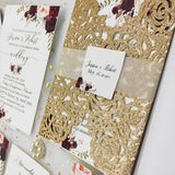 Sparkling Rose Gold Glittery Laser Cut Wedding Invite with Floral Insert CILA043