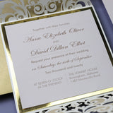 Stunning Champagne Gold Glittery Laser Cut Wedding Invitation with Classic Insert CILA064