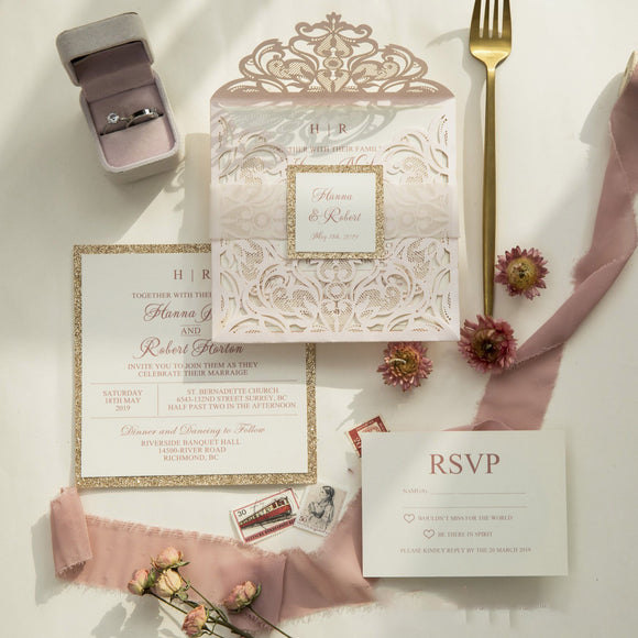 Ivory Floral and Rose Gold Acrylic Invitation – Invitations by