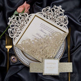 Luxury Champagne Gold Glittery Laser Cut  Wedding Invite with Belly Band CILA055